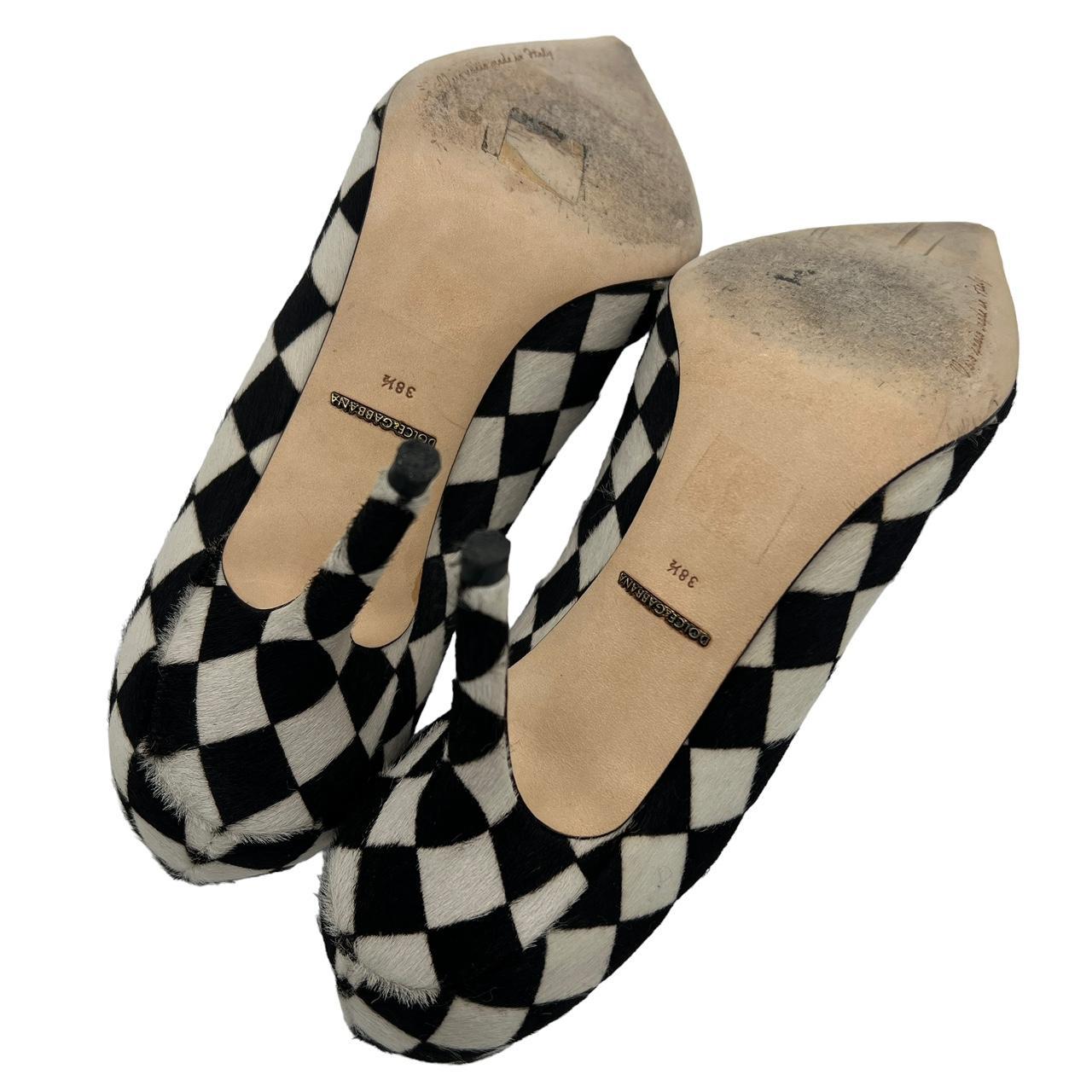 Dolce & Gabbana Black White Checkered Ponyhair Heels