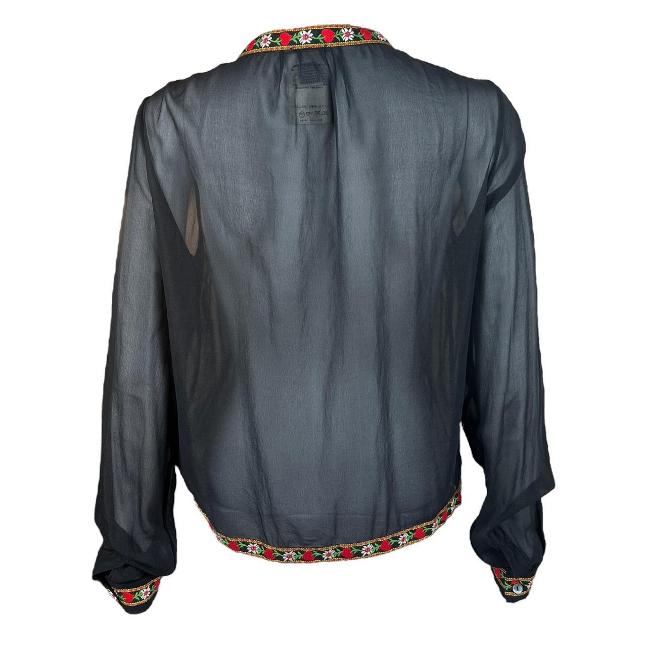 Dolce & Gabbana Silk Blouse Black Embroidered Tie Closure