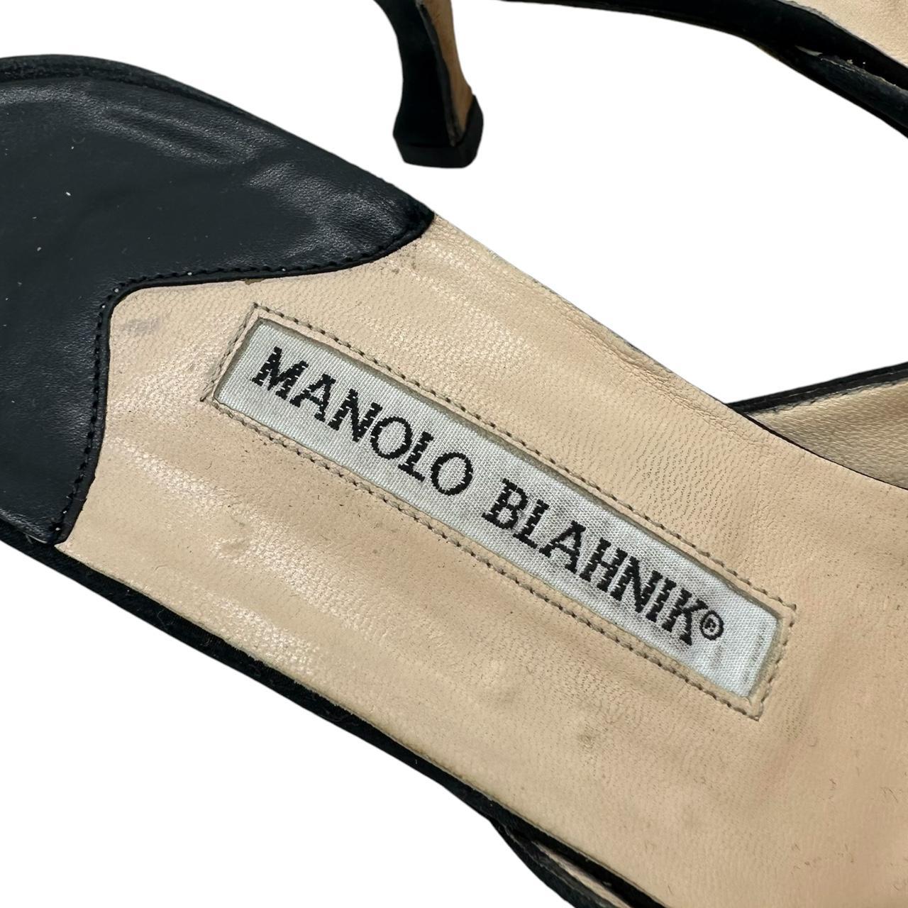 Manolo Blahnik Black Cross-Stitch Embroidered Kitten Heels - Outfit Repeater