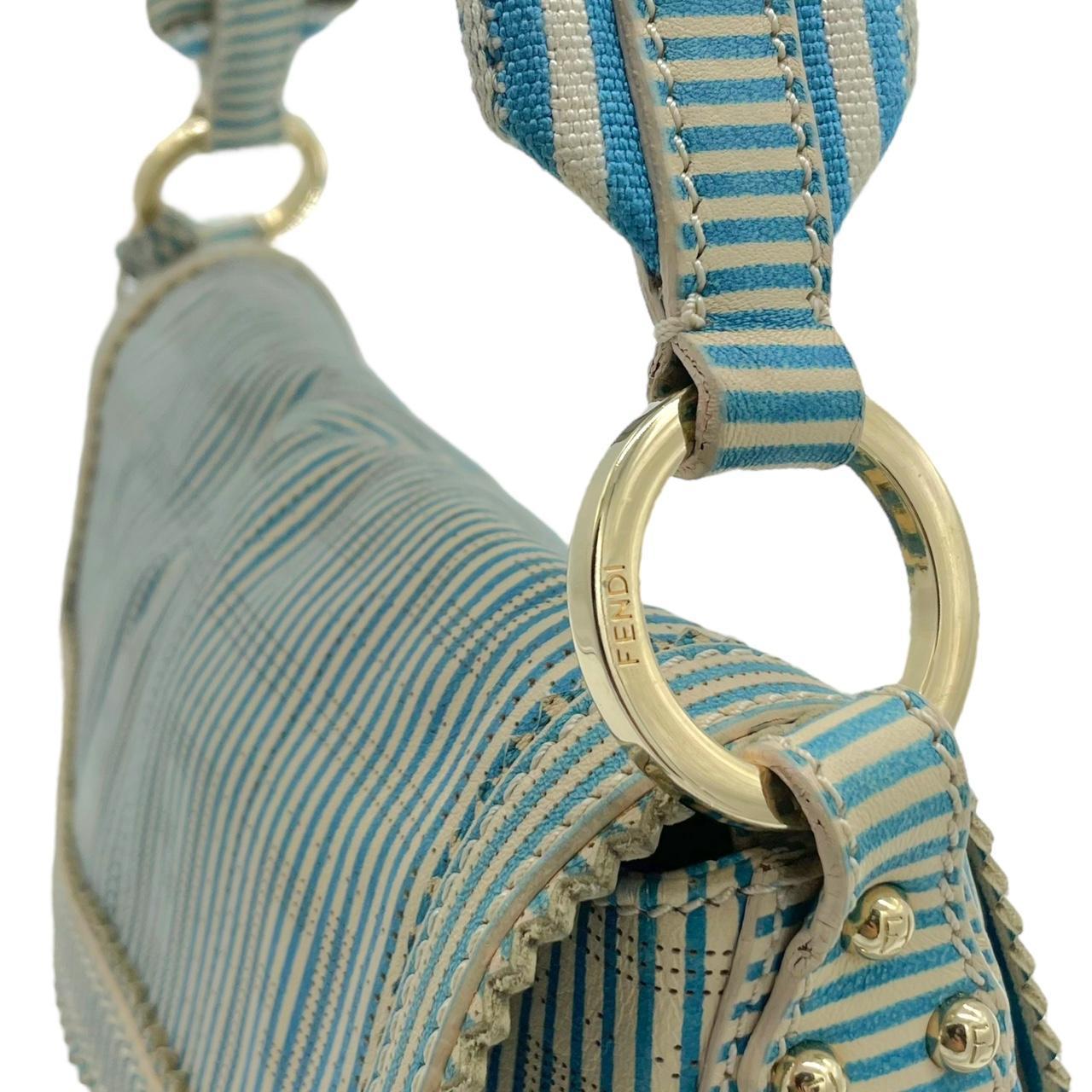 Fendi Blue White Striped Leather Shoulder Bag