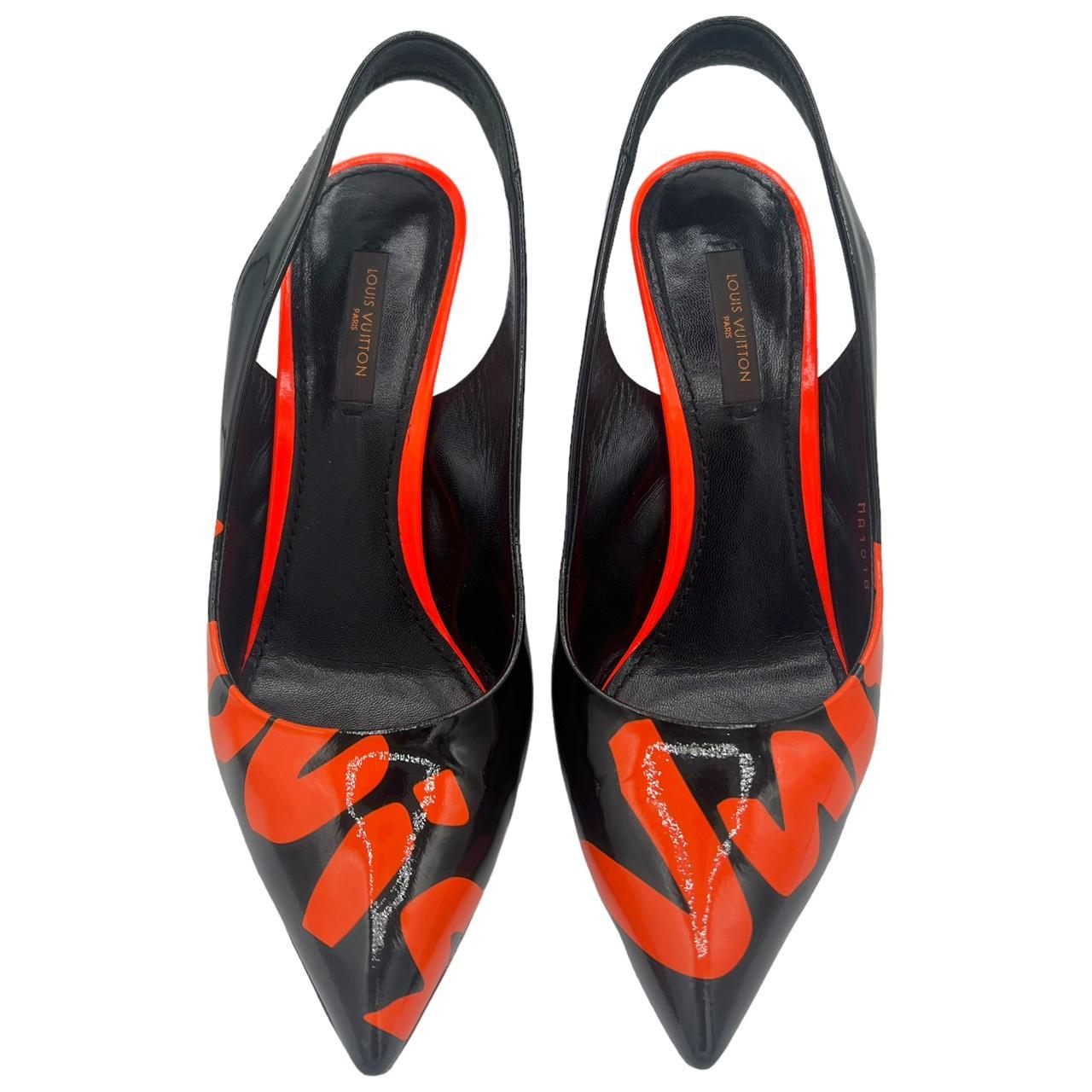 Louis Vuitton Stephen Sprouse Orange Patent Leather Graffiti Slingback Pointed Toe Heels