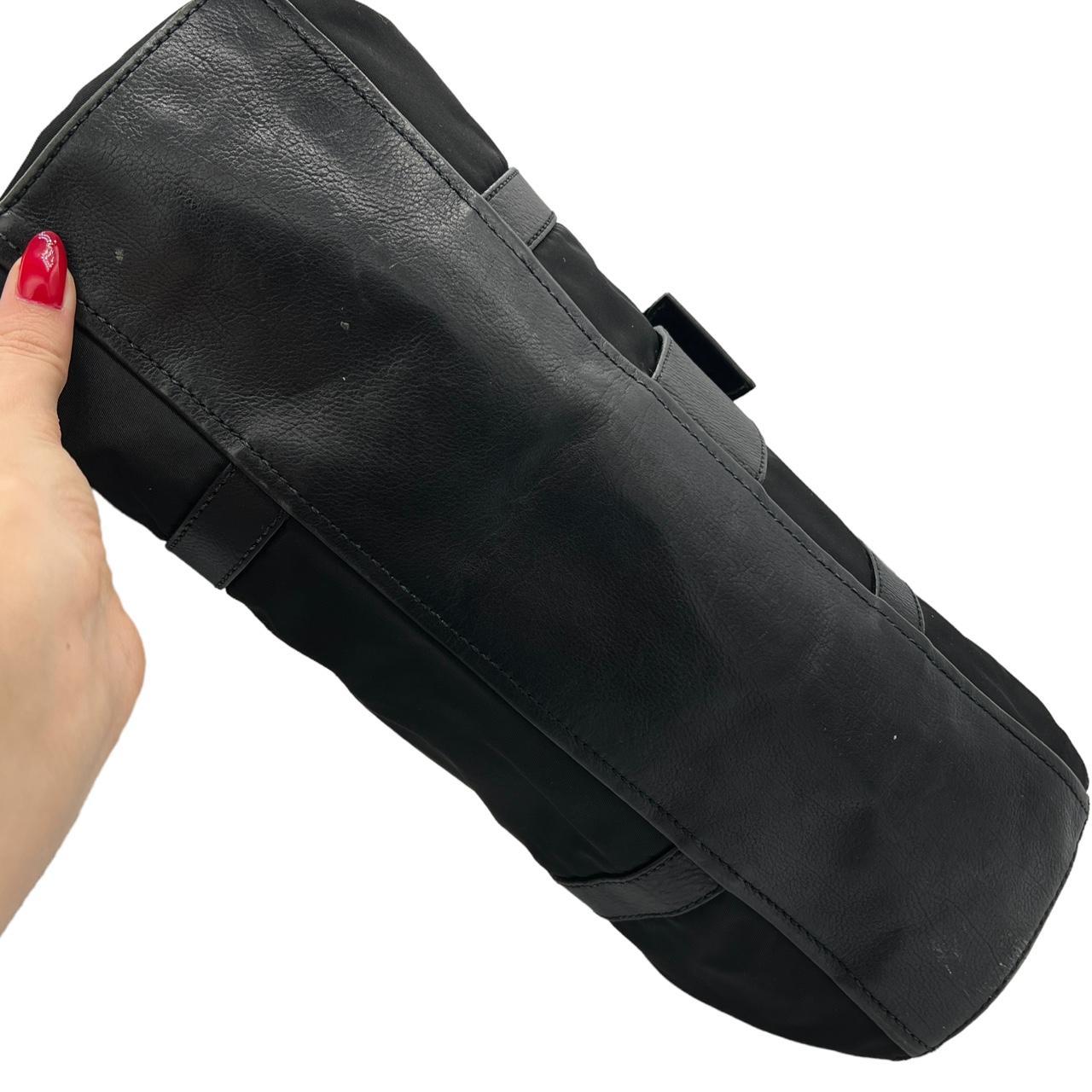 Prada Black Nylon Leather Buckled Shoulder Bag
