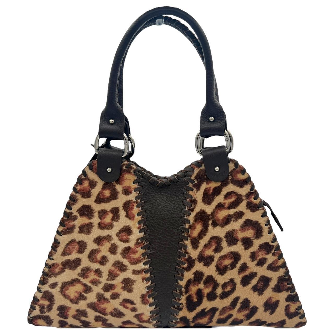 Fendi Leopard Print Pony Hair Trapezio Bag