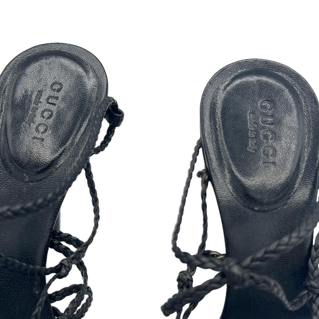 Gucci Black Braided Leather Strappy Heels Size 37