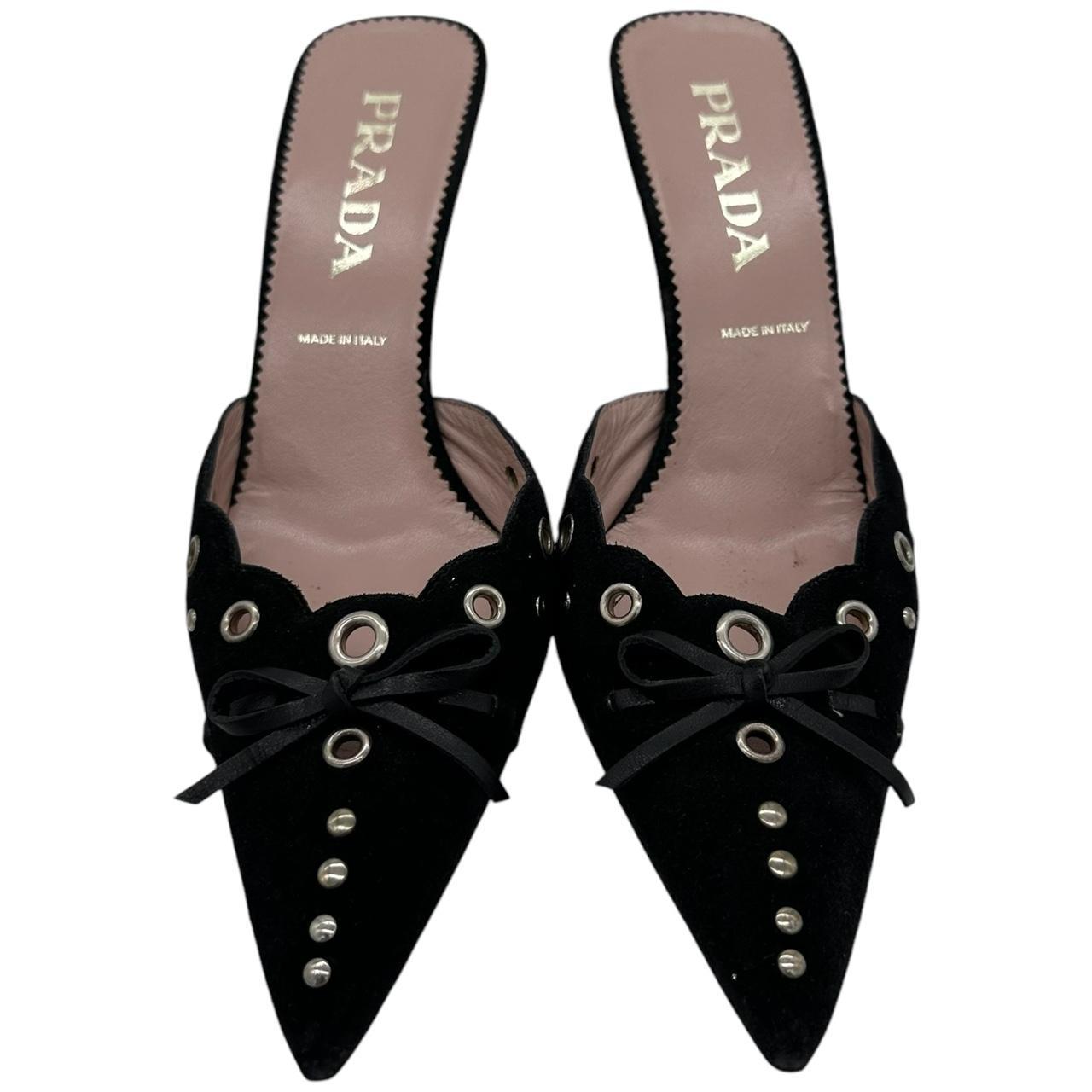 Prada Black Suede Rivet Kitten Heels