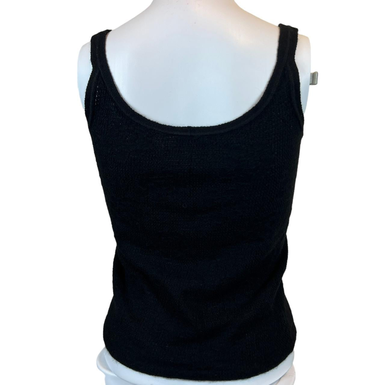 Chanel Cruise 2003 Black Cashmere Knit Tank Top with Logo Flowers