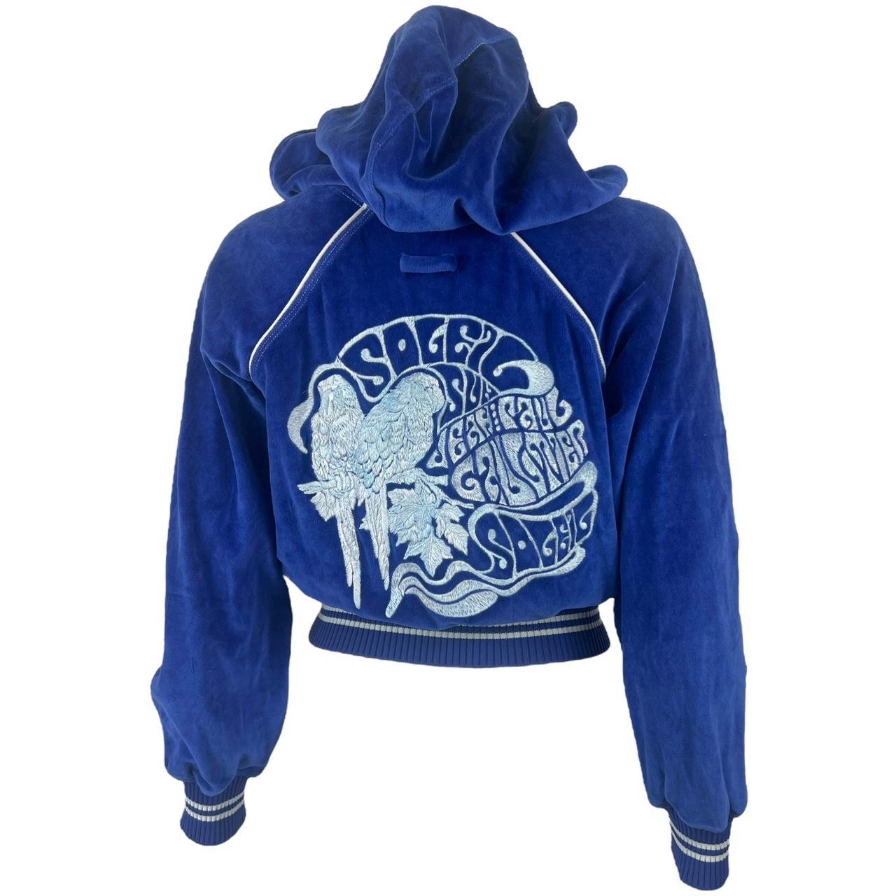 Jean Paul Gaultier Soleil Blue Velour Embroidered Crop Hoodie - Outfit Repeater