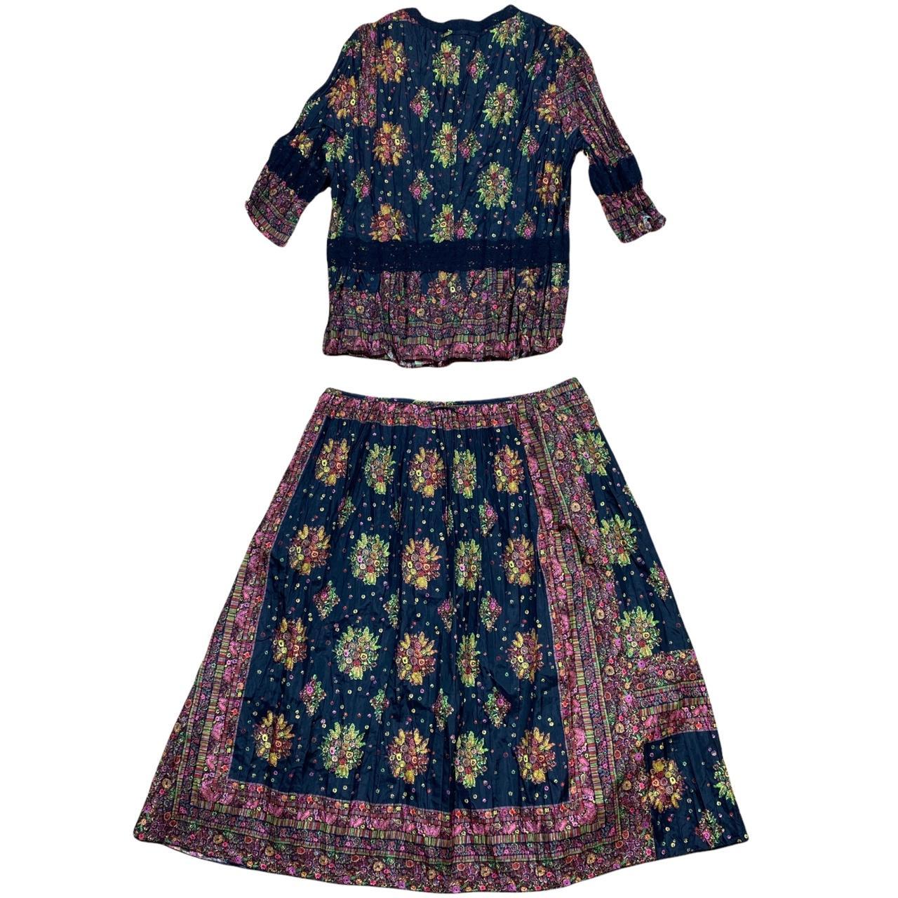 Jean Paul Gaultier Black Floral Mid Length Skirt and Cropped Blouse Set - Outfit Repeater