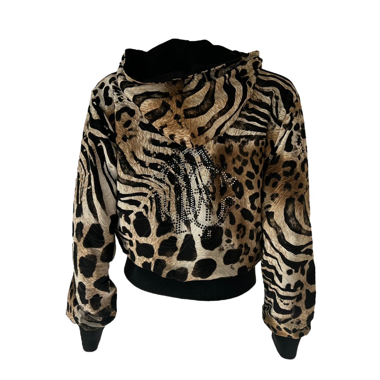 Roberto Cavalli Leopard Print Crystal Logo Embellished Hoodie