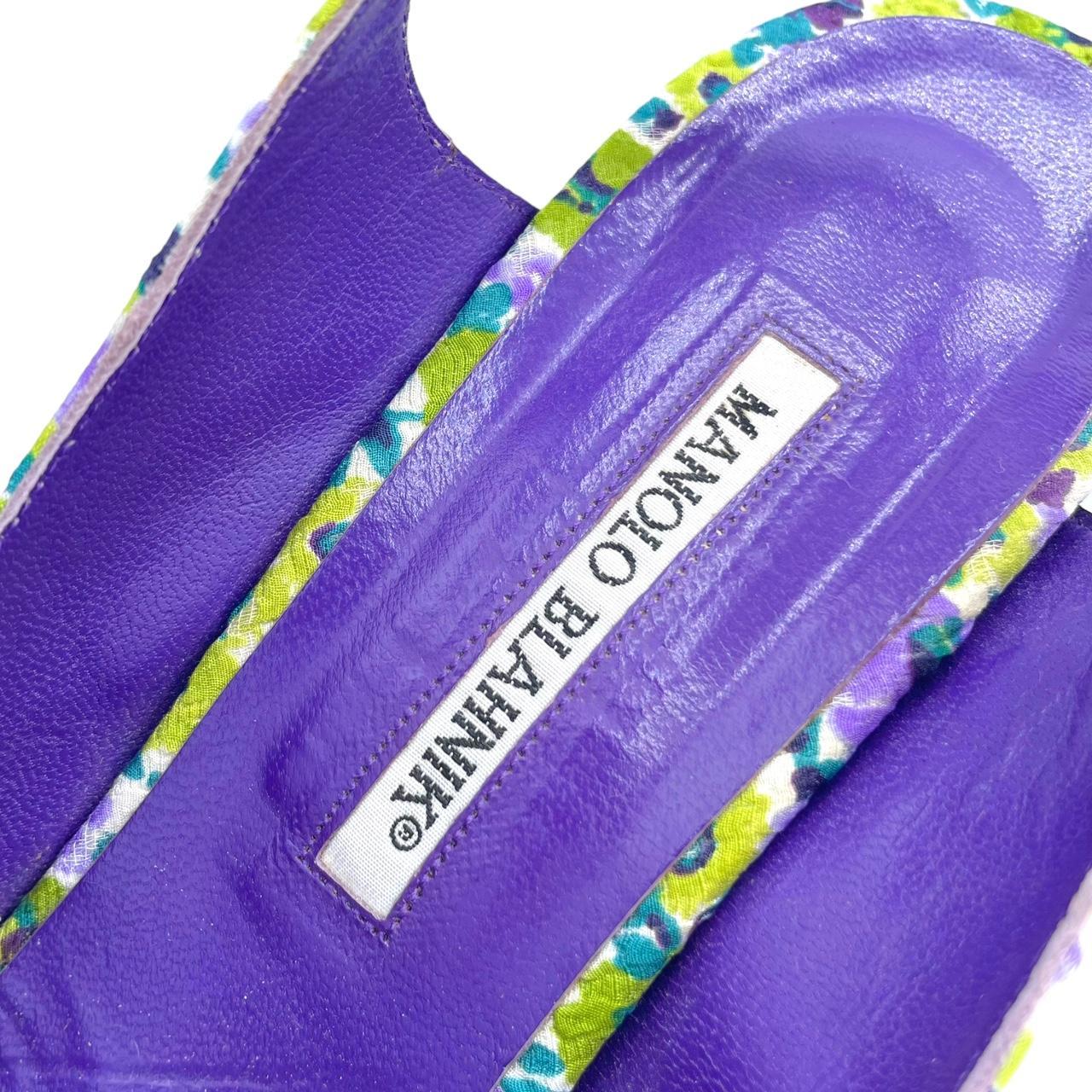 Manolo Blahnik Purple & Green Floral Slingback Heels - Outfit Repeater