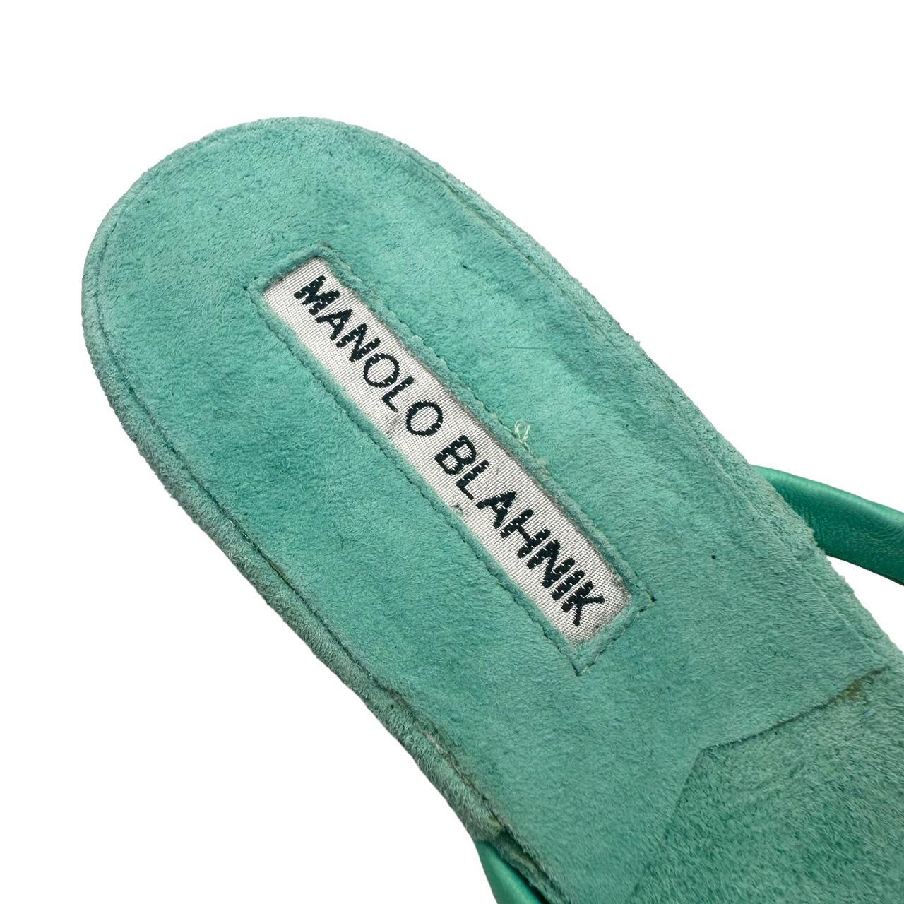 Manolo Blahnik Teal Suede Wedge Kitten Heel Flip Flops