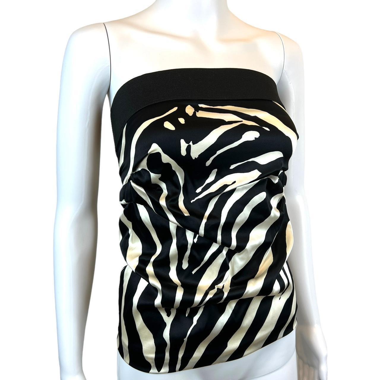 Dolce & Gabbana Zebra Print Silk Blend Strapless Tube Top Blouse