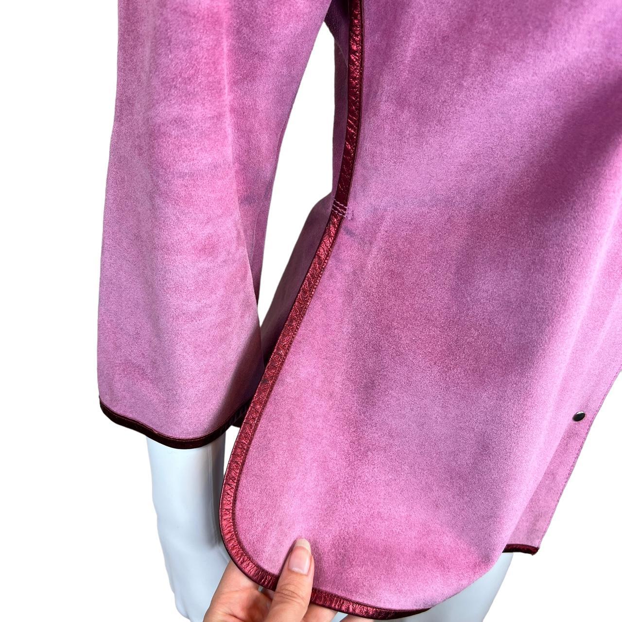 Miu Miu Magenta Pink Leather Suede Jacket with Metallic Red Trim and Silver Studs