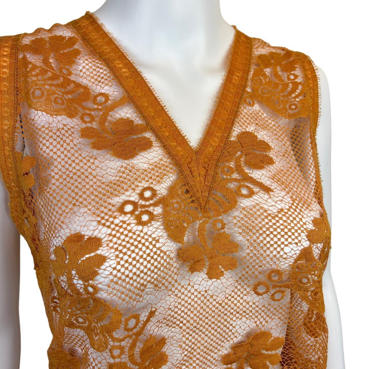 Chloé By Stella McCartney SS 2000 Orange Sheer Lace V-Neck Tank Top Blouse