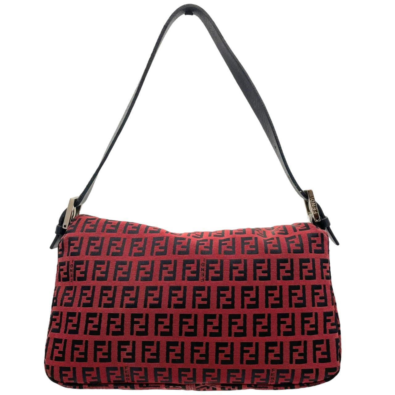 Fendi Fold-Over Baguette Shoulder Bag Red Black Zucca