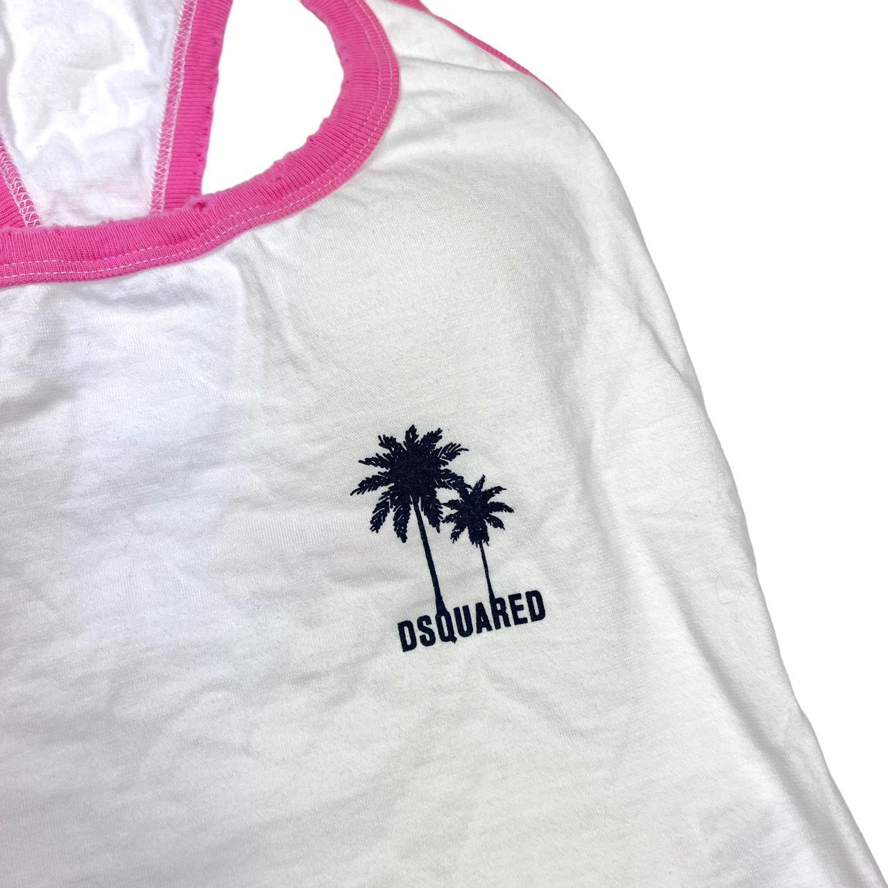 Dsquared2 Distressed Pink and White Palm Tree Logo Tank with Padding