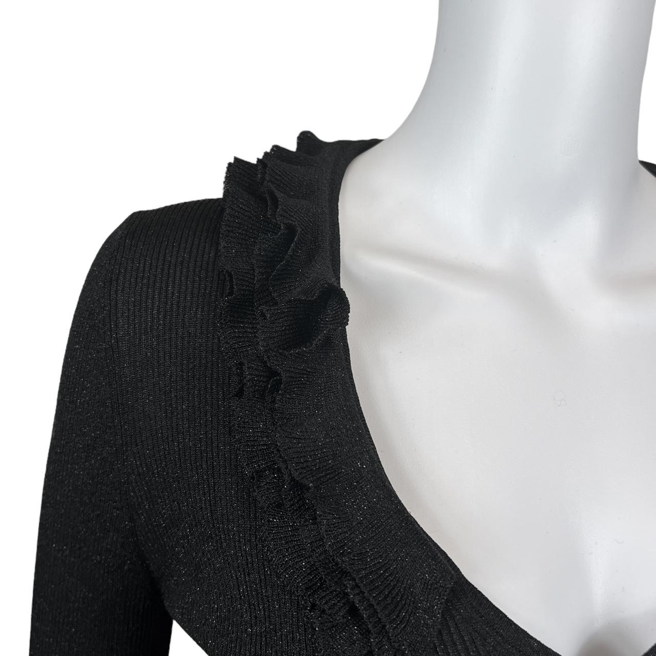 Gucci by Tom Ford F/W 2000 Black Lamé Knit Sweater with Ruffle Trim - Outfit Repeater