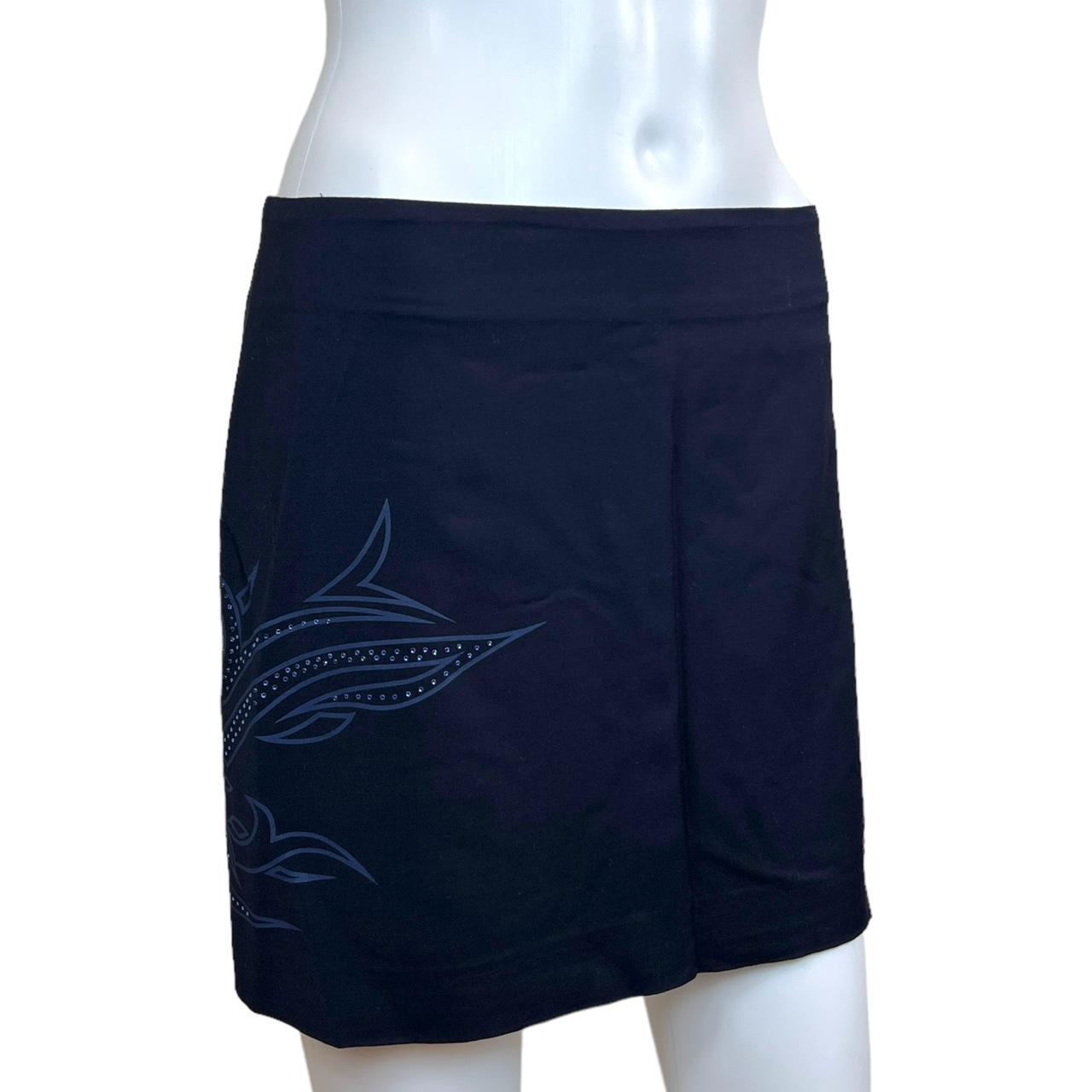 Versace Jeans Couture Navy Blue Mini Skirt with Rhinestone Tribal Style Accent