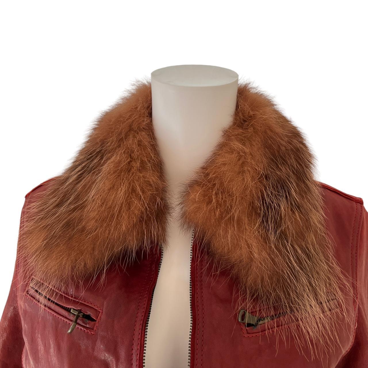 Dolce & Gabbana Burgundy Leather Jacket  with Fur Collar - Outfit Repeater