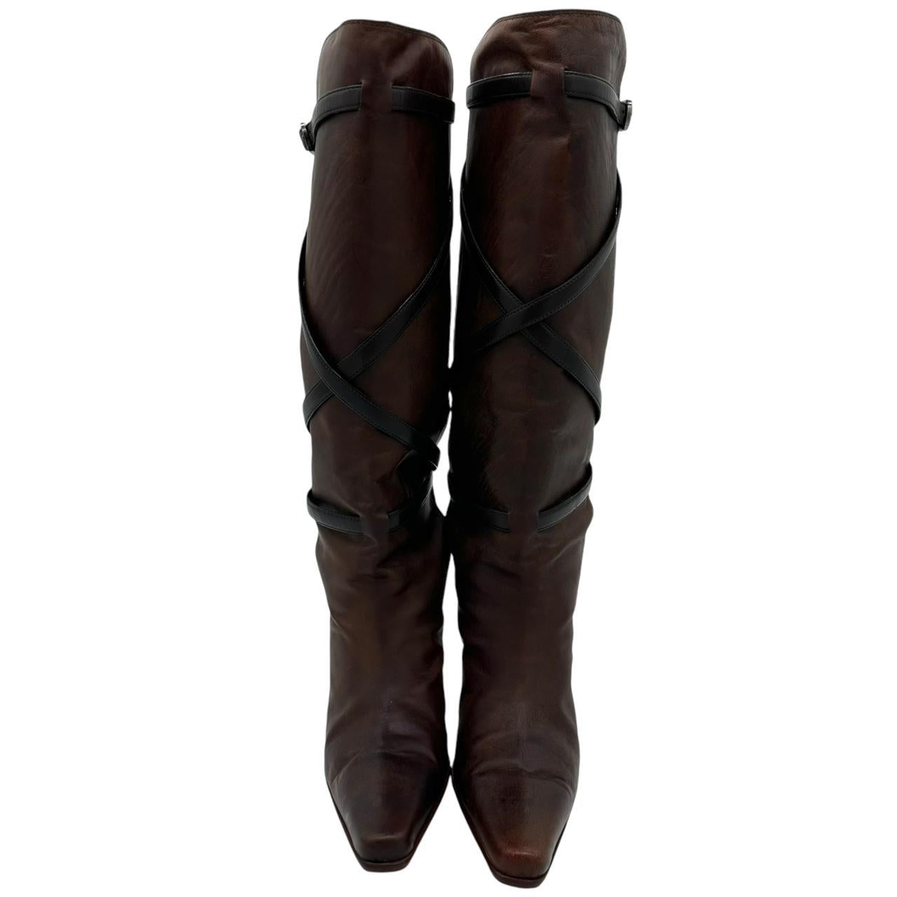 Fendi Brown Leather Heeled Knee-High Boots