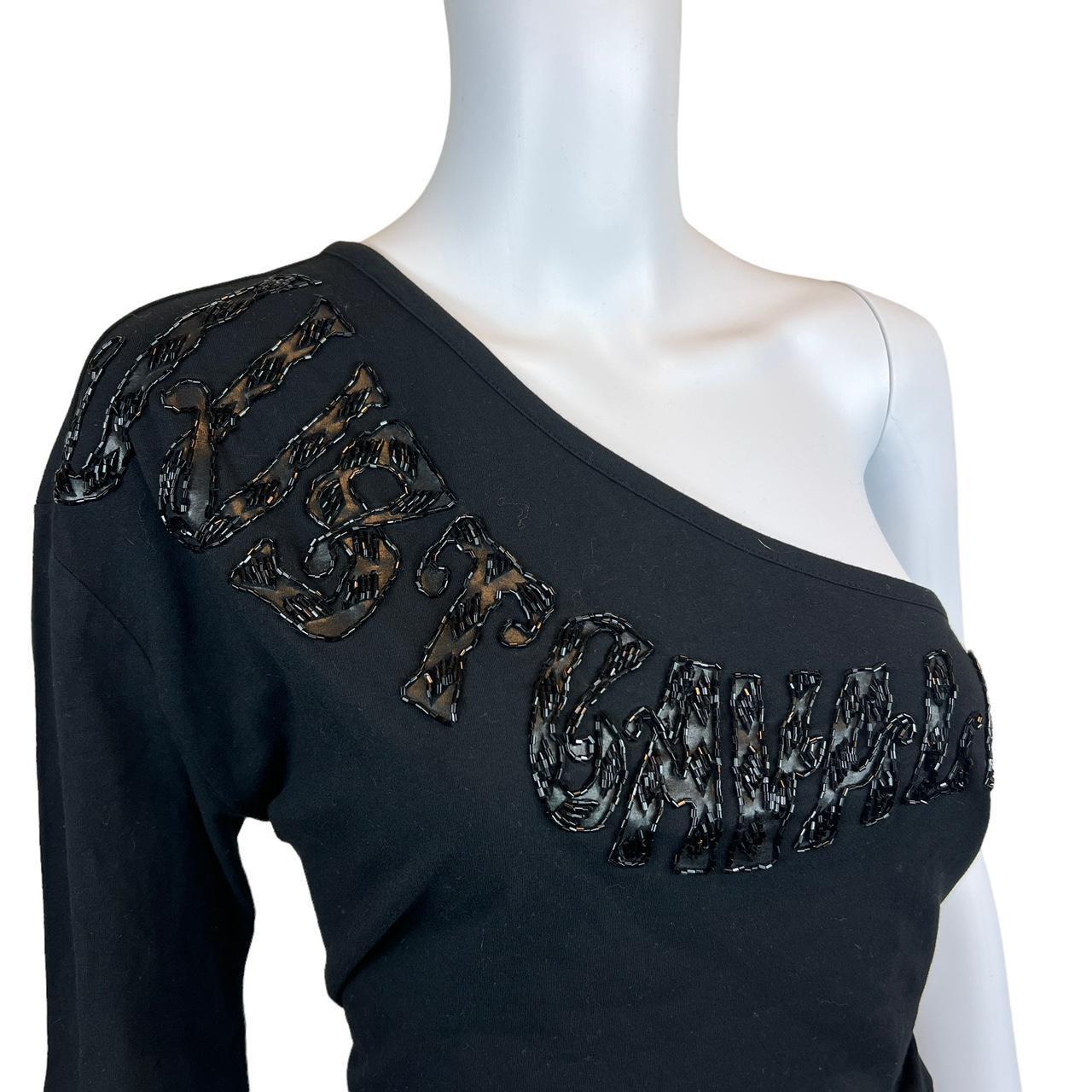 Just Cavalli by Roberto Cavalli Black One Arm / Shoulder Beaded Leopard Logo Top