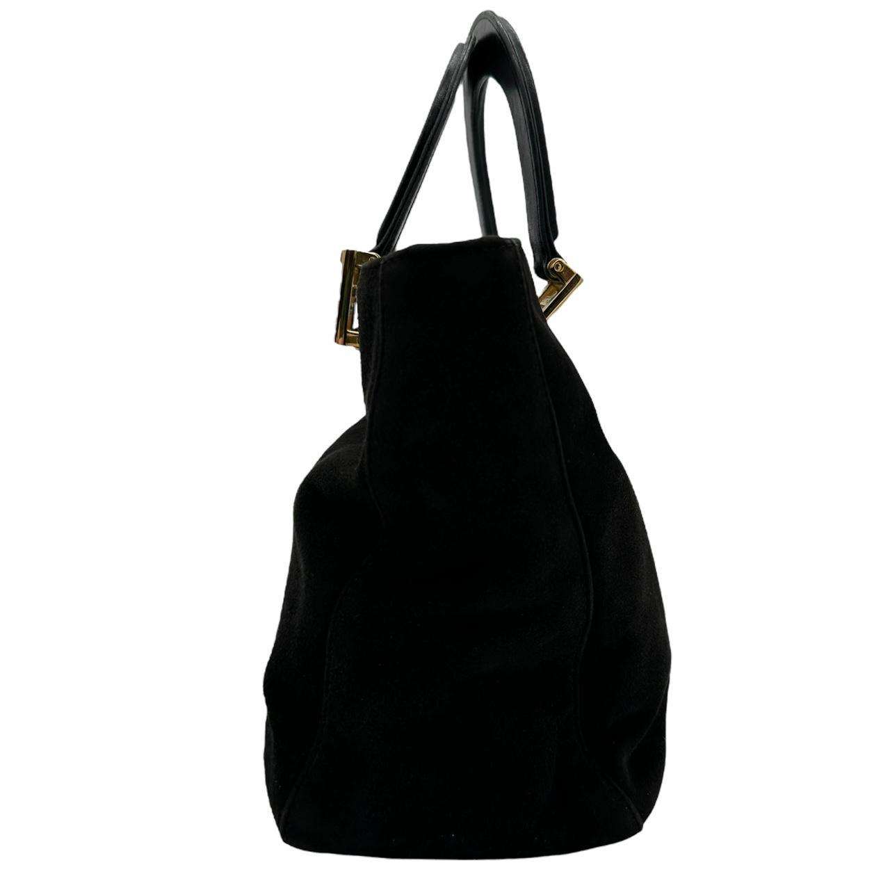 Fendi Black Suede Logo Handle Mini Tote Bag - Outfit Repeater