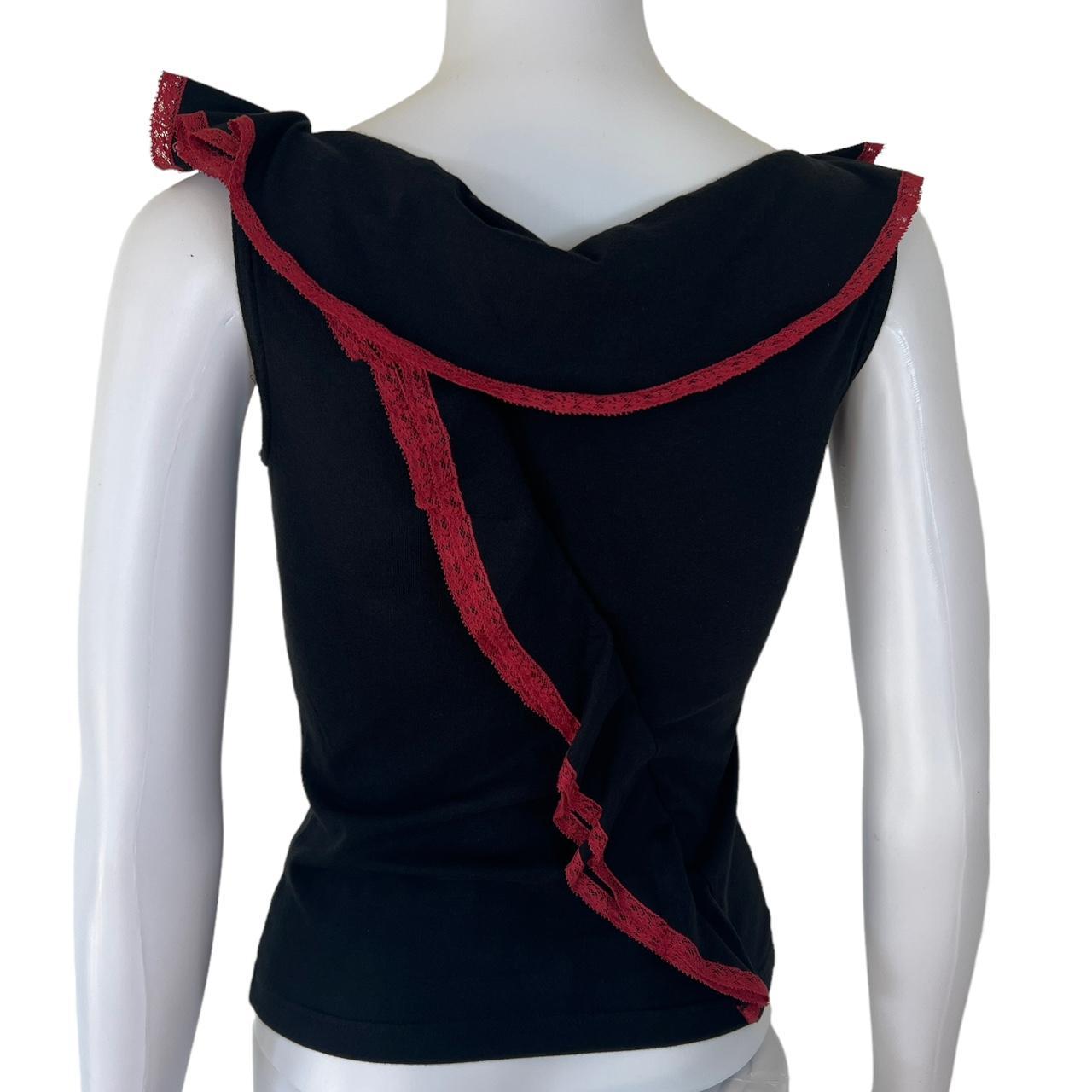 Christian Dior by John Galliano Fall 2002 Red Lace Trim Ruffle Tank