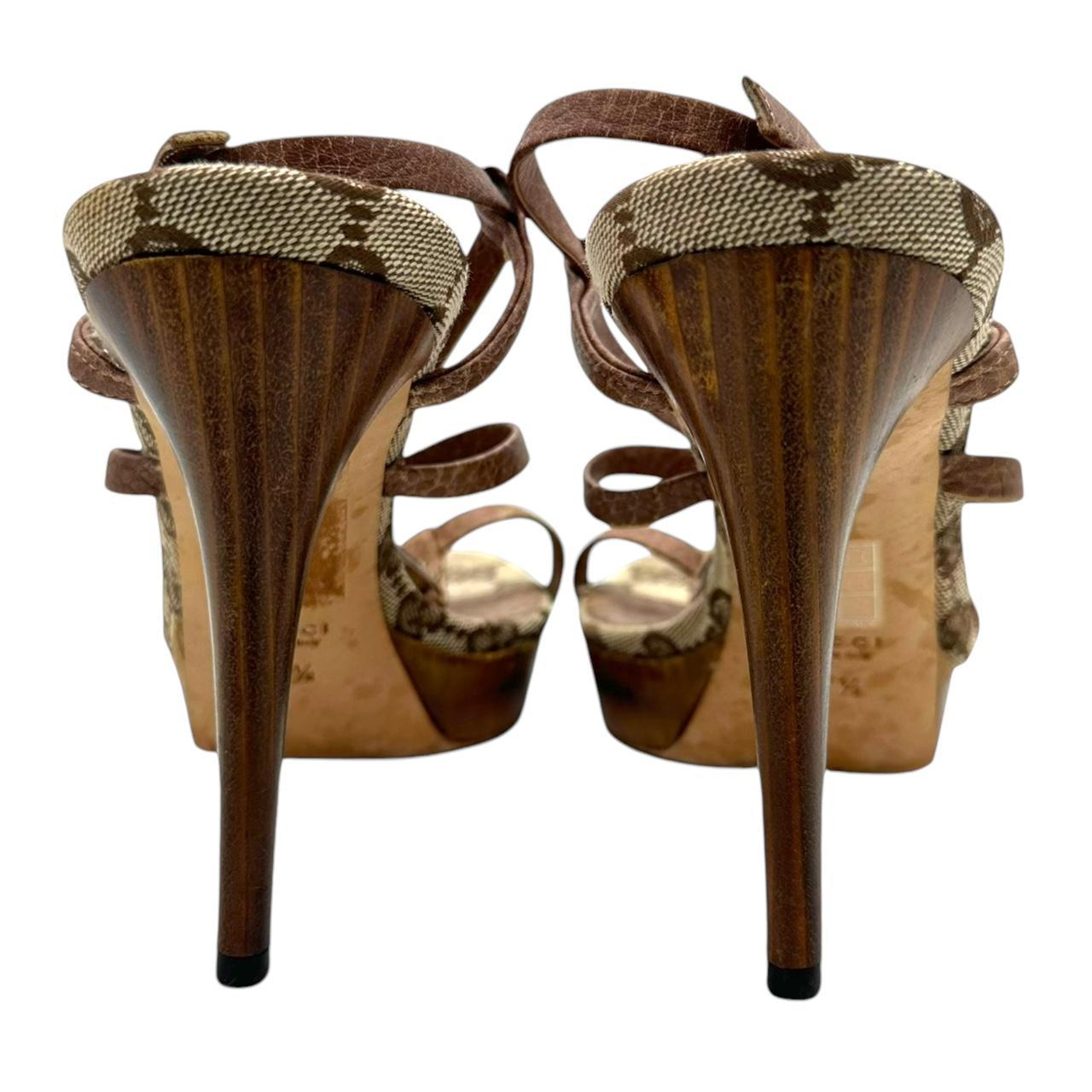 Gucci Tan Monogram & Bamboo Heeled Sandals