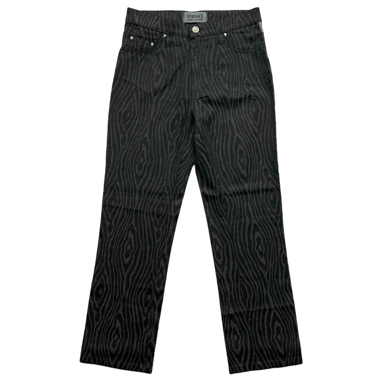 Versace Jeans Couture Black and Gray Zebra / Woodgrain / Swirl Printed Pants