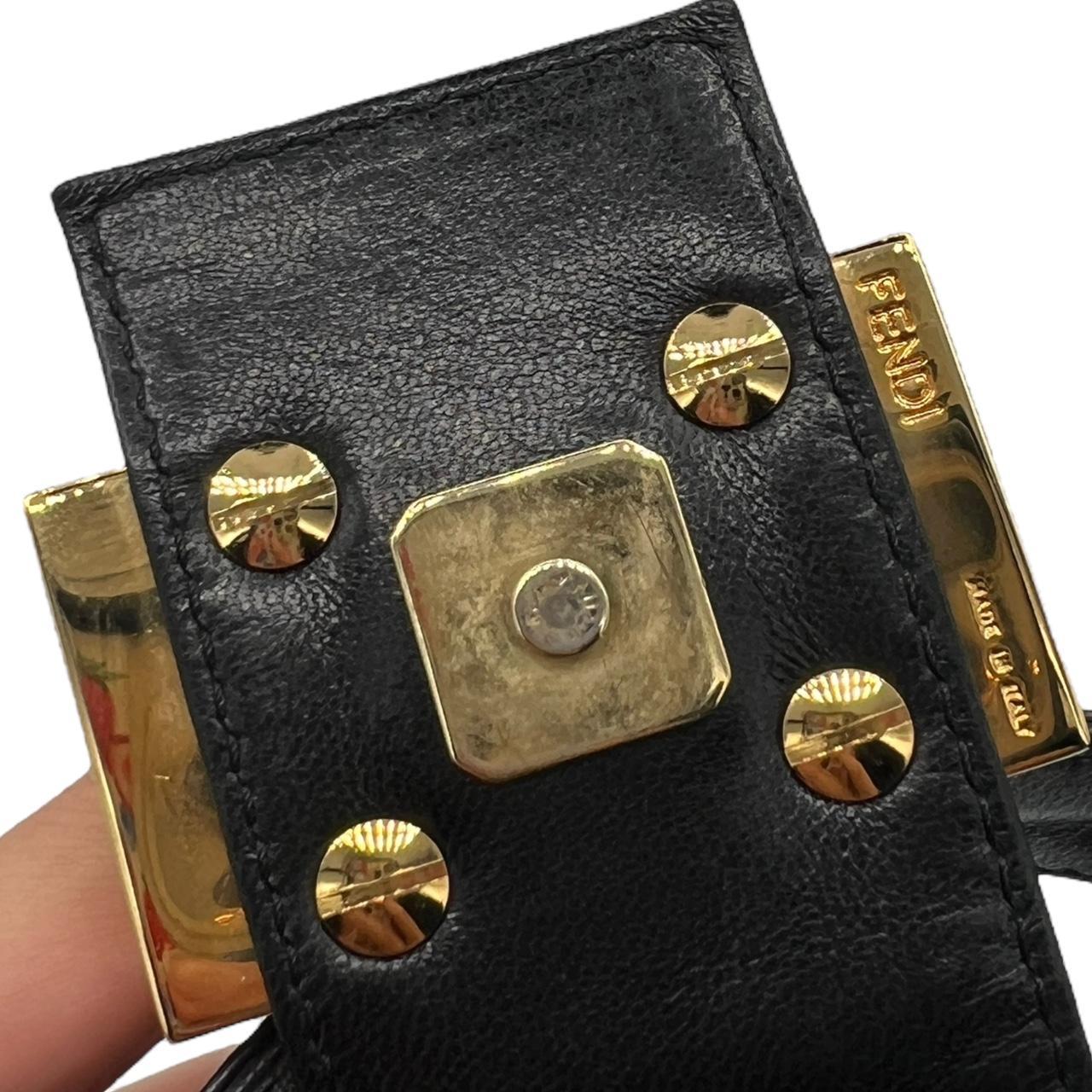 Fendi Black Suede Baguette Shoulder Bag Gold Red Hardware