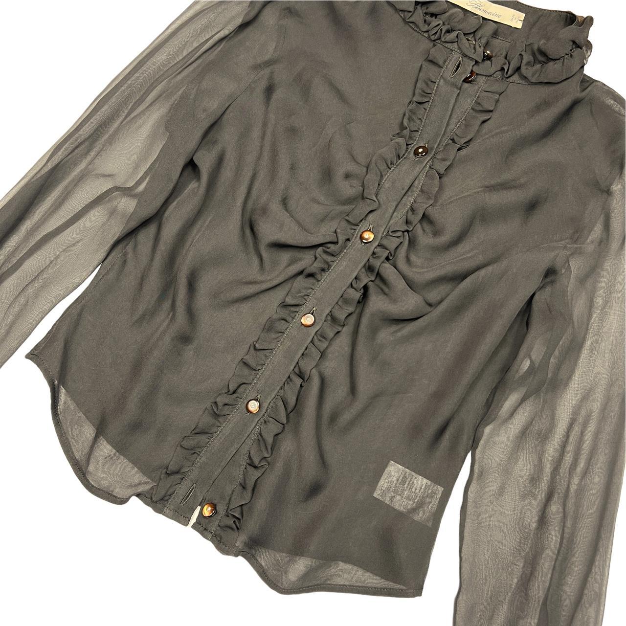 Blumarine Brown Sheer Silk Ruched Front Blouse - Outfit Repeater