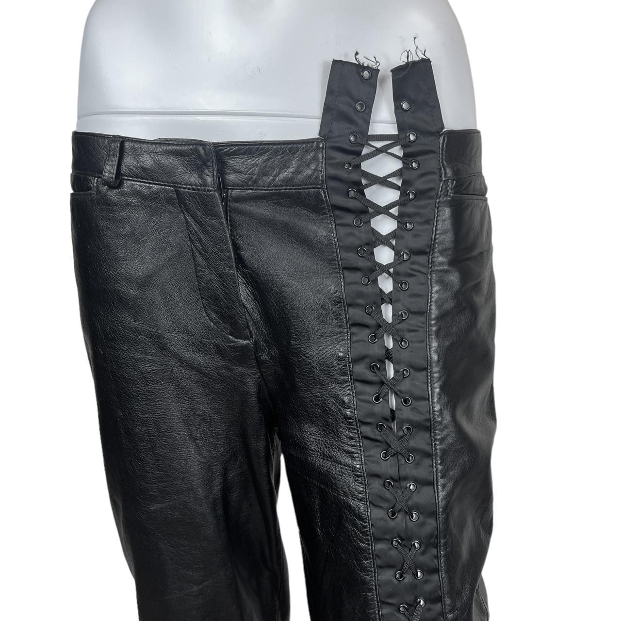 Dolce & Gabbana Black Low Rise Lace Up Leather Pants