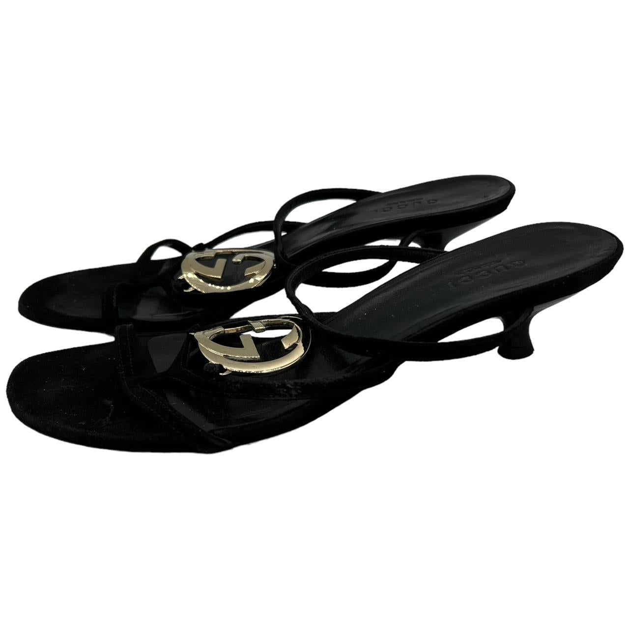Gucci Black Suede Kitten Heel Sandals