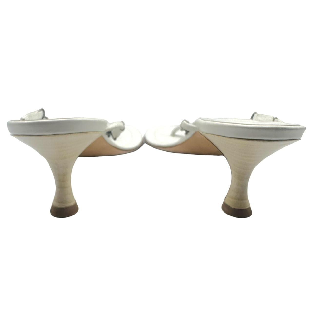 Manolo Blahnik White Leather Crystal Embellished Flip Flops