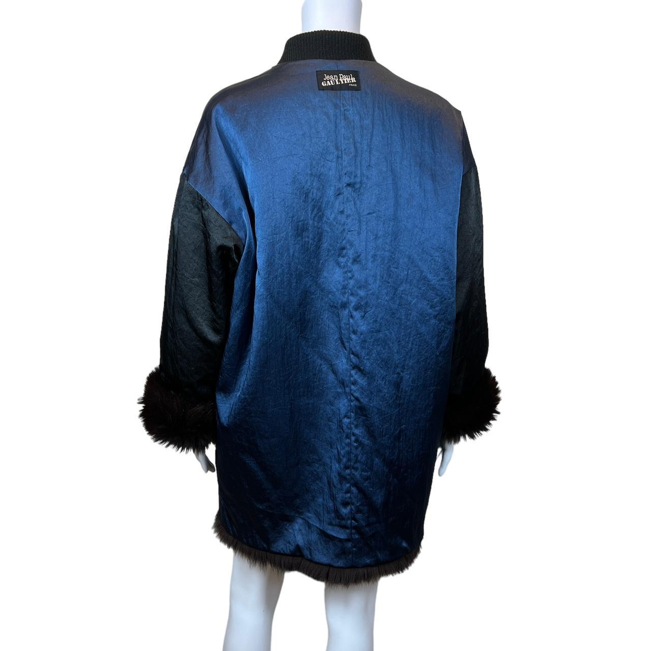 Jean Paul Gaultier Reversible Burgundy Fur Coat / Blue Satin Bomber Jacket - Outfit Repeater