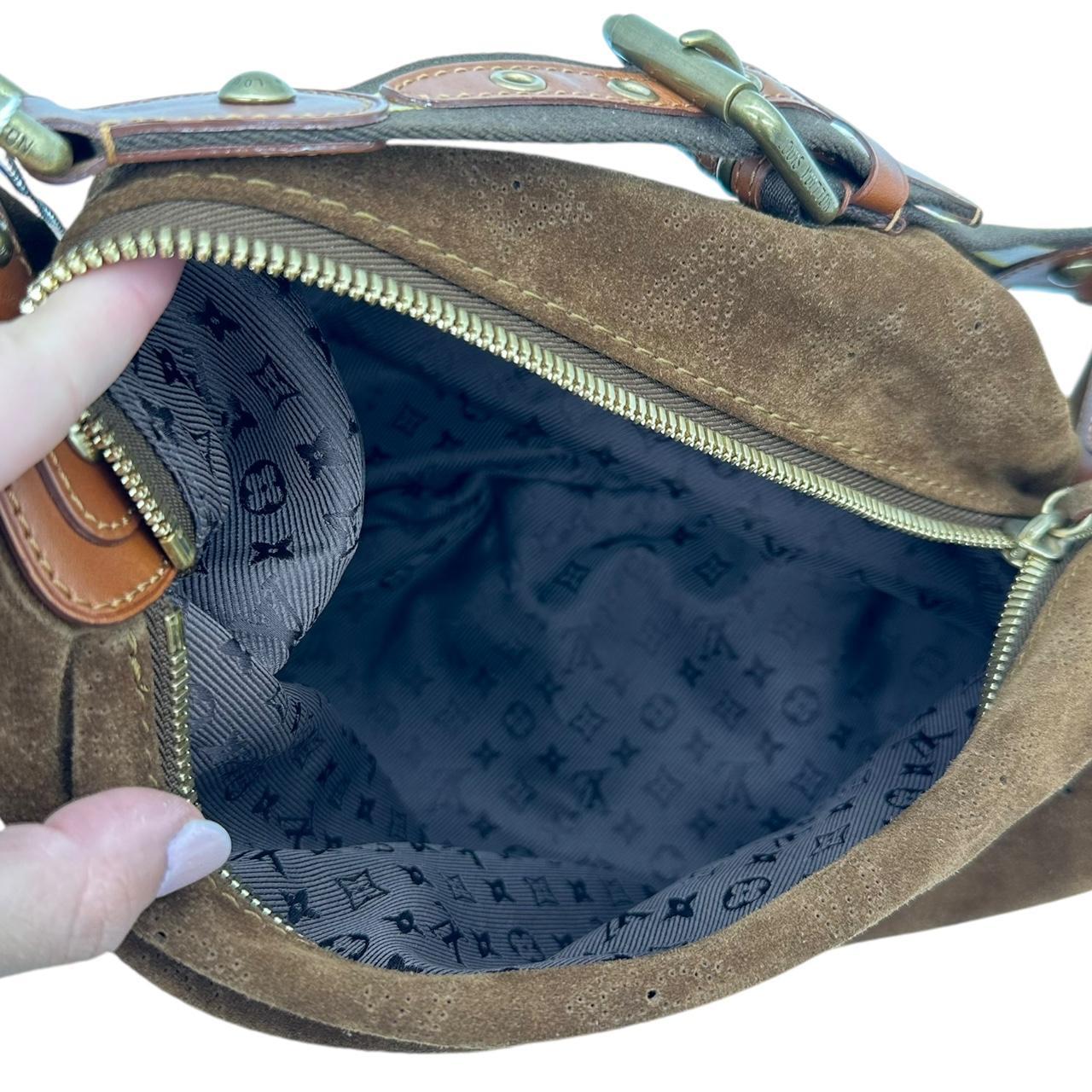 Louis Vuitton Hobo Bag Brown Suede Logo Embossed