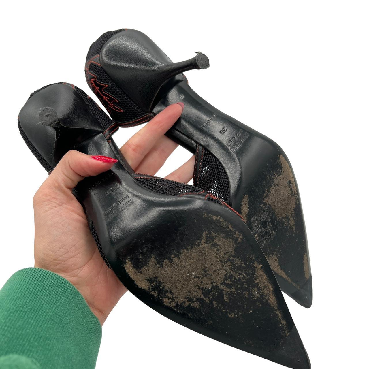 Miu Miu Black and Red Embroidered Pointed Toe Heels - Outfit Repeater