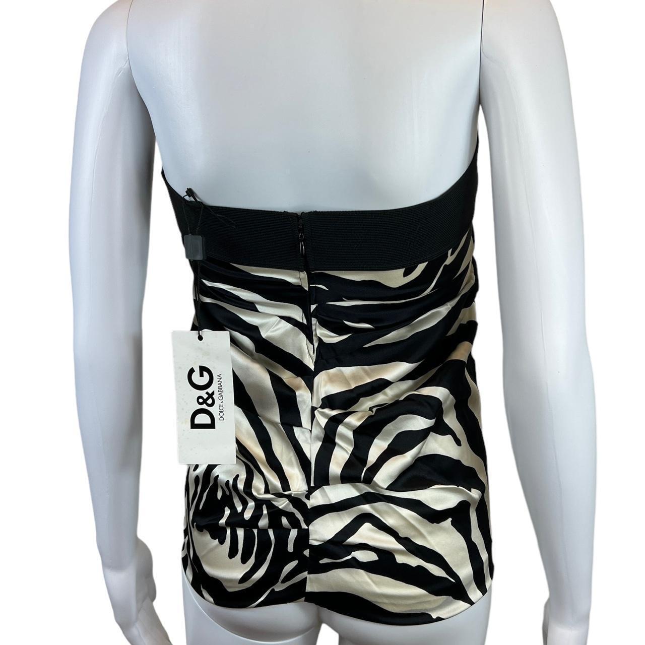 Dolce & Gabbana Zebra Print Silk Blend Strapless Tube Top Blouse