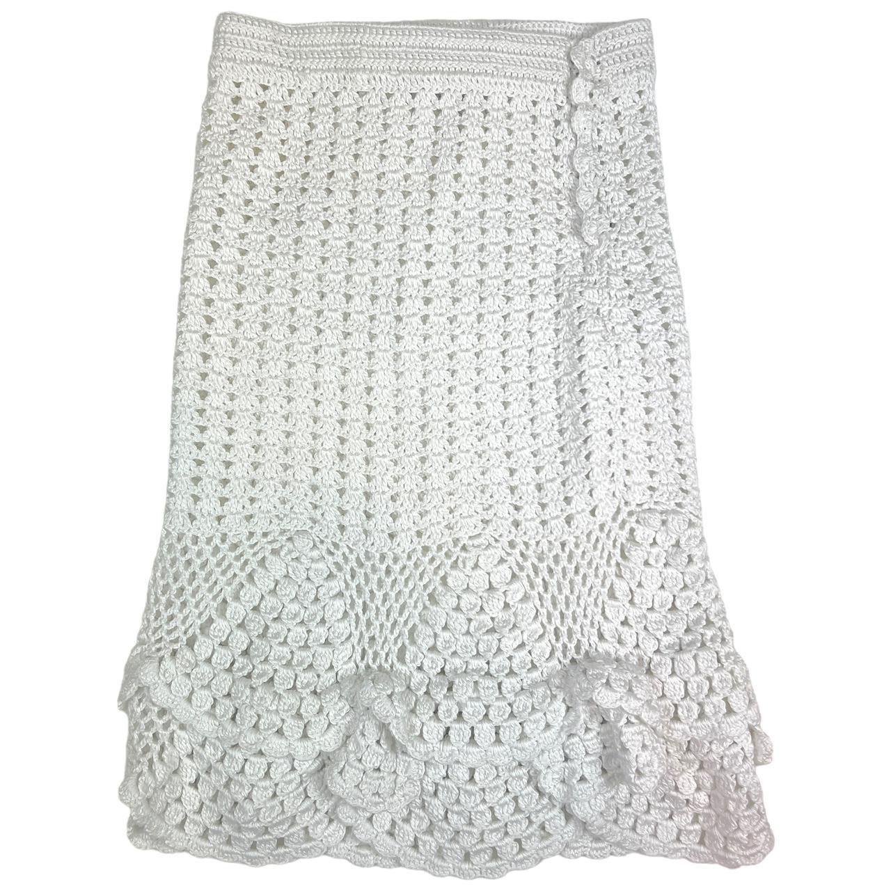 Dolce & Gabbana White Open Knit Crochet Midi Skirt