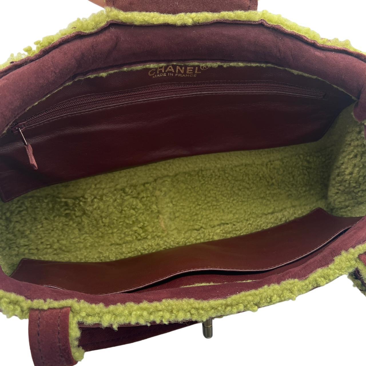 Chanel Mouton Shearling Shoulder Bag Purple Green