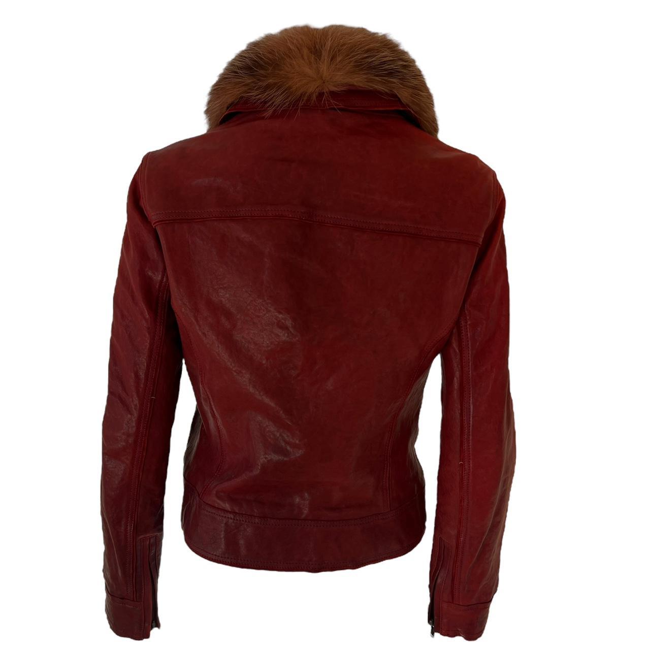 Dolce & Gabbana Burgundy Leather Jacket  with Fur Collar - Outfit Repeater