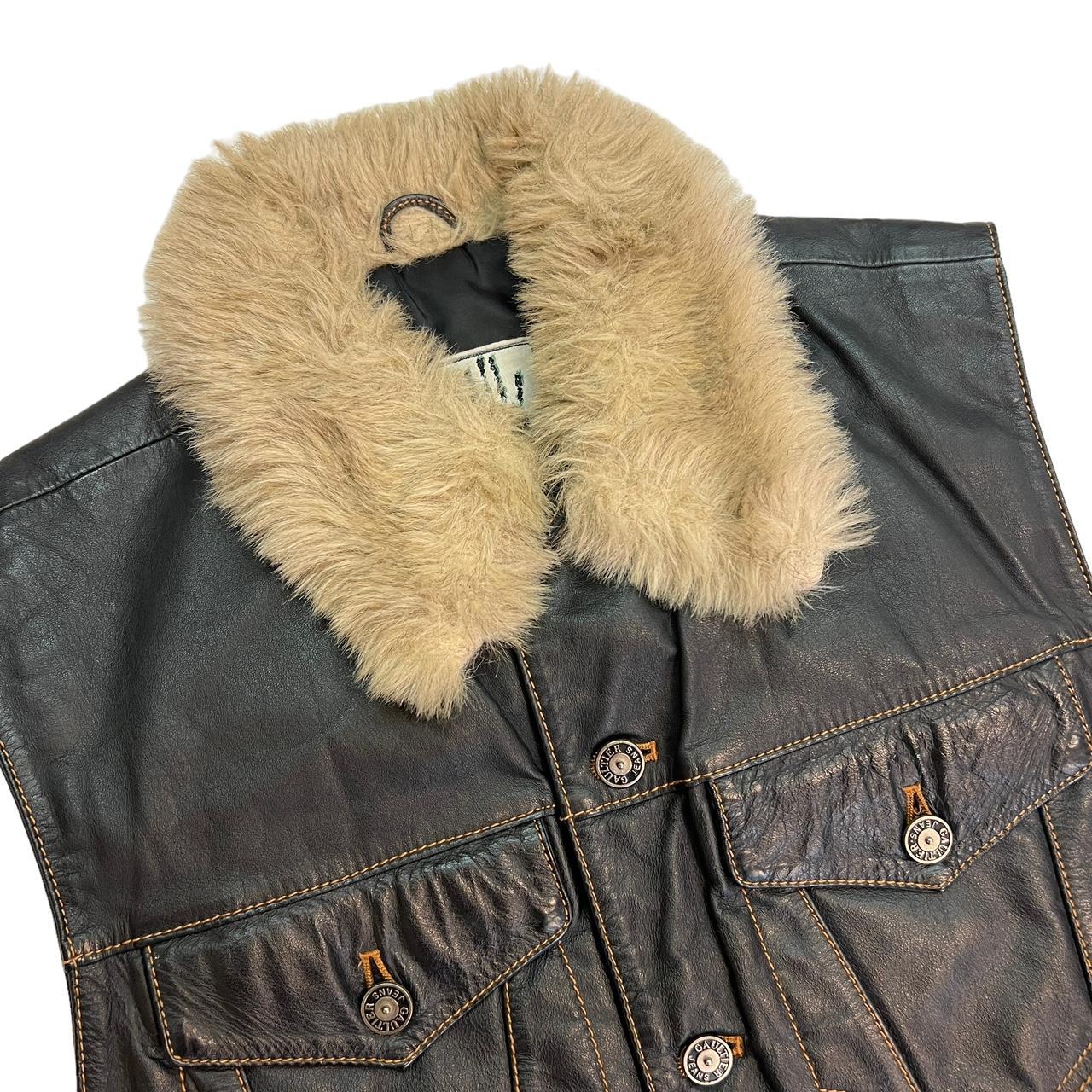 Gaultier Jeans By Jean-Paul Gaultier Navy Faux Leather and Faux Fur Collar Vest - Outfit Repeater