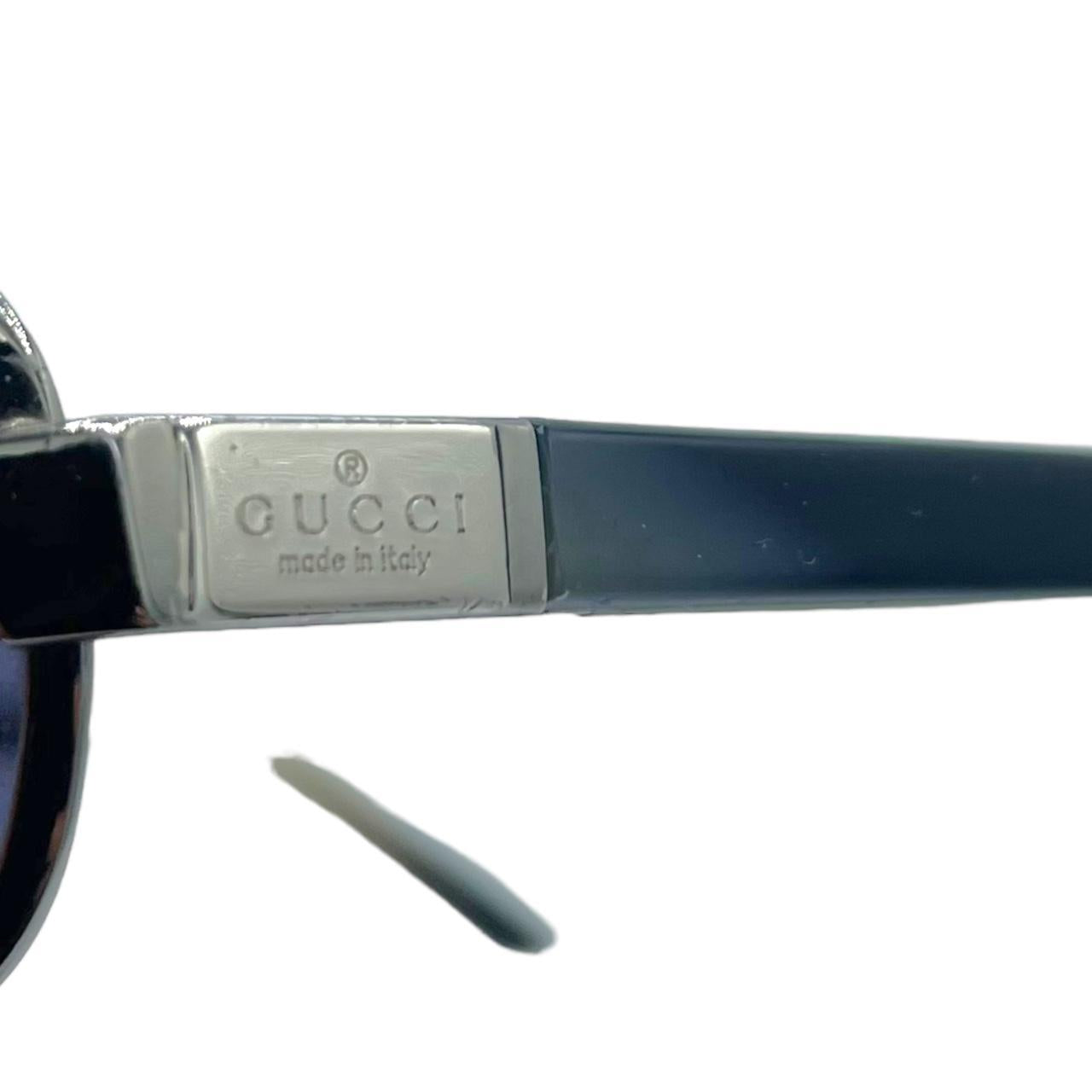 Gucci Oval Sunglasses Blue Silver Frame