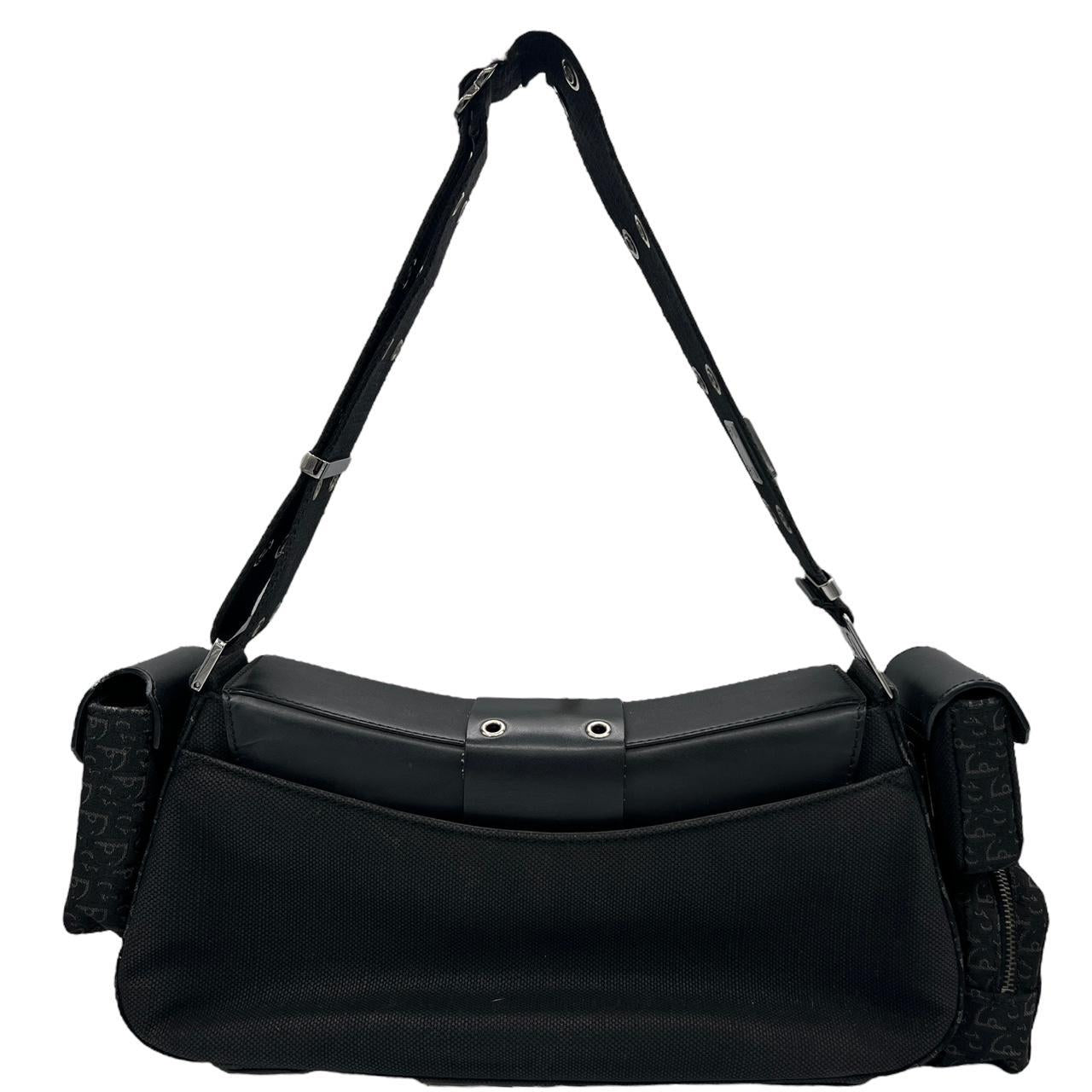 Dior Black Shoulder Bag Leather Fabric Adjustable Straps