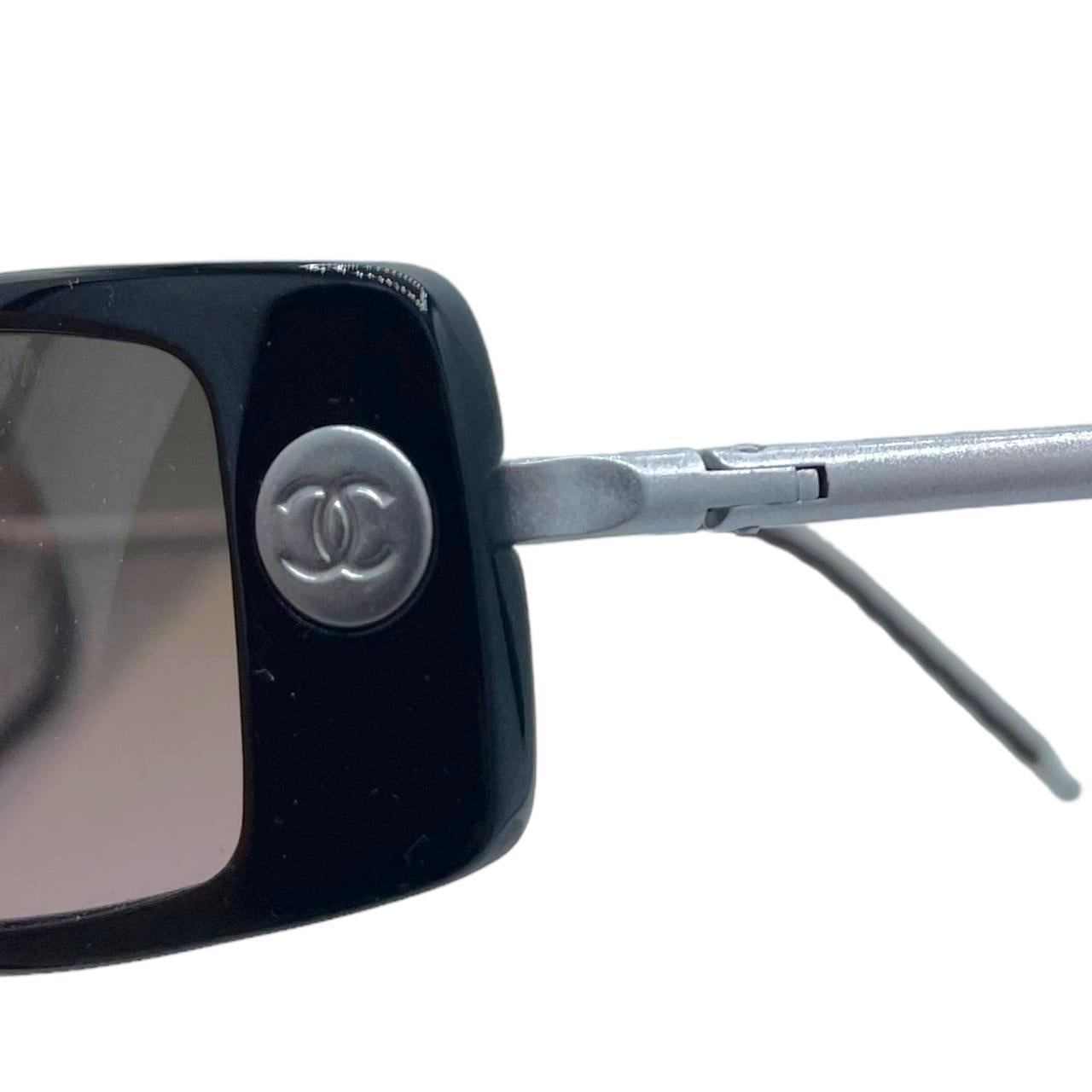 Chanel Brown and Silver Rectangle Sunglasses