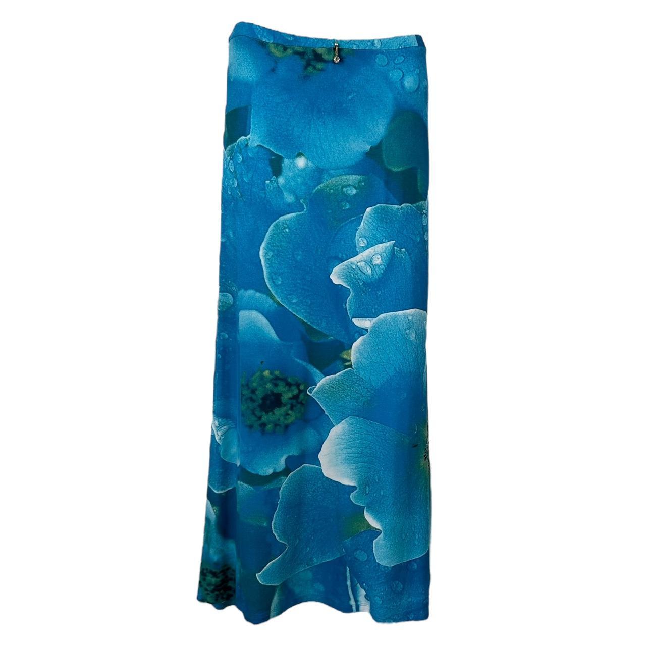 Roberto Cavalli Blue Floral Crop Top & Maxi Skirt Set