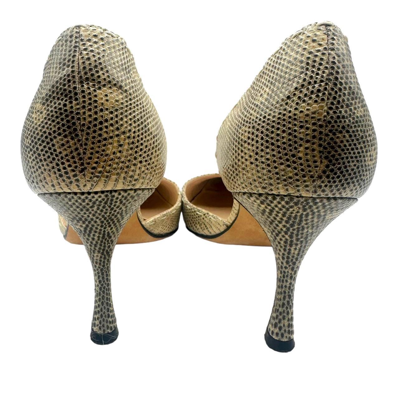Manolo Blahnik Gray Lizard D'Orsay Pointe Toe Heels