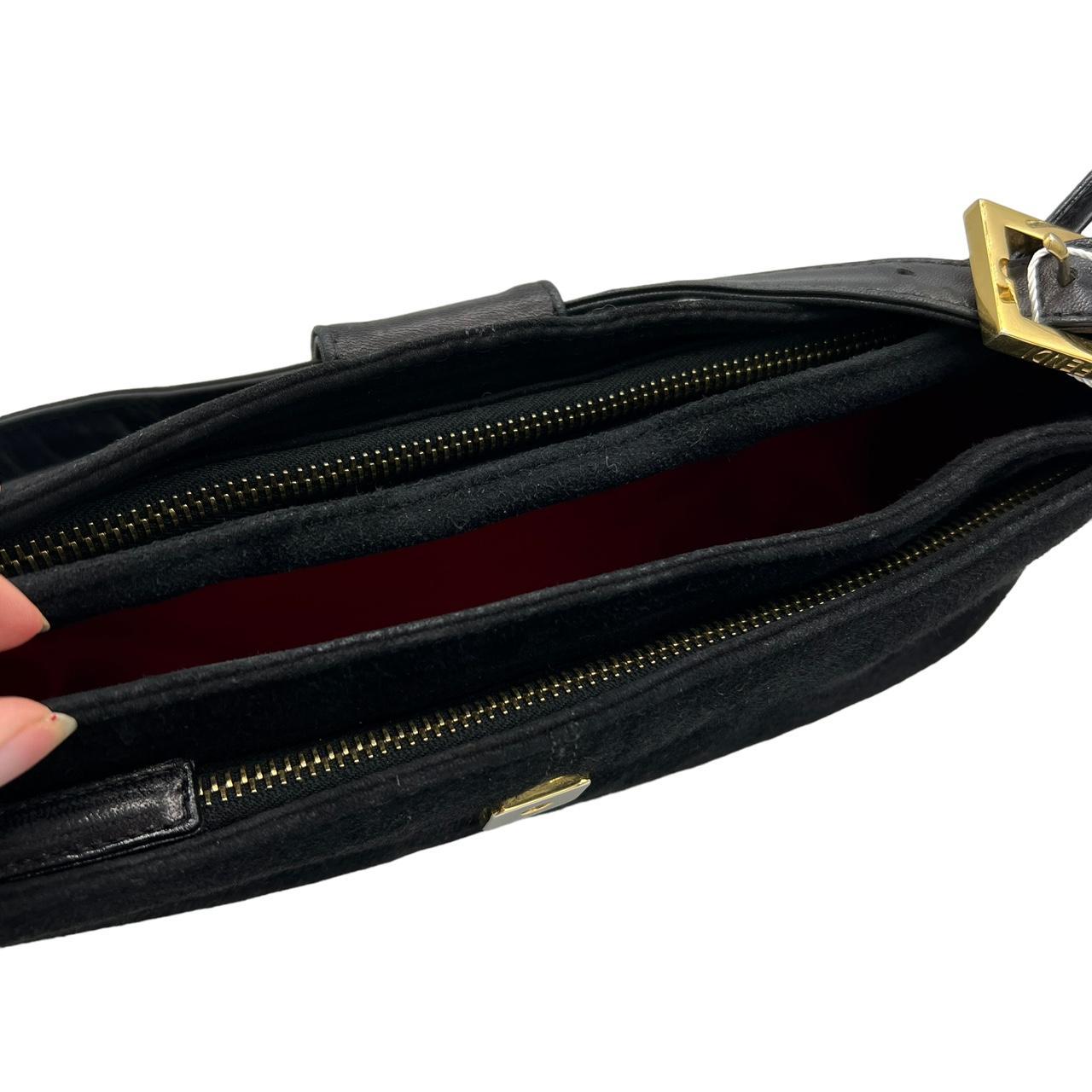 Fendi Black Suede Red Glitter Baguette Shoulder Bag