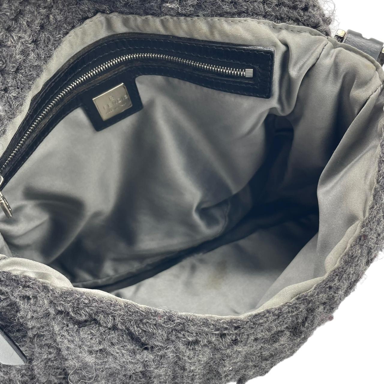 Fendi Crochet Knit Wool Shoulder Bag Gray