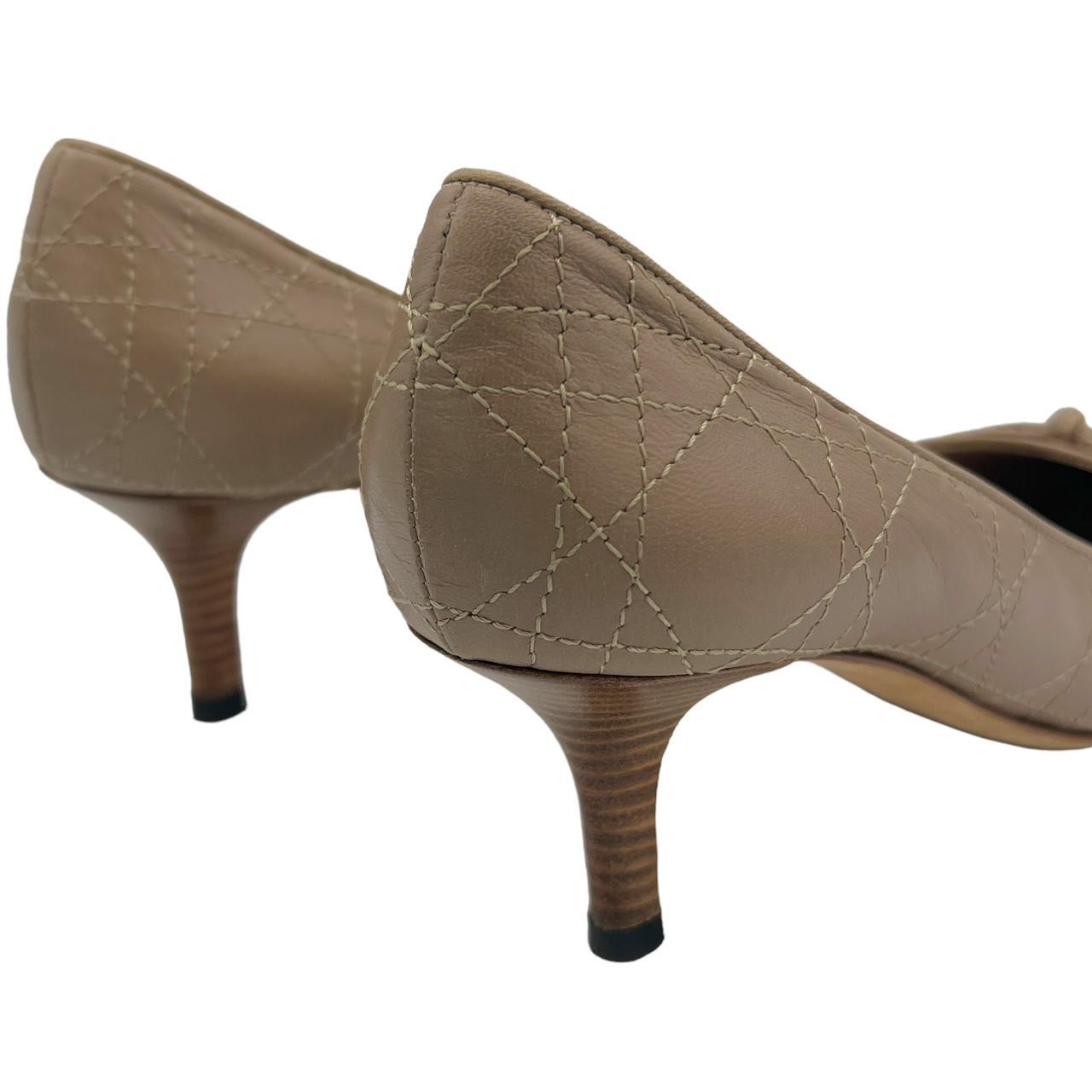 Christian Dior Pointed Toe Bow Heels Tan Quilted Leather